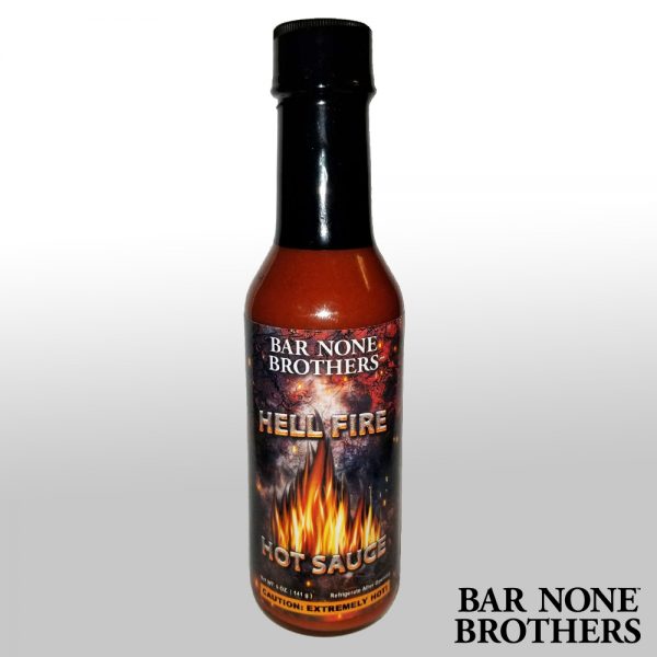 Product Photo of Bar None Brothers 5oz bottle of Hell Fire Hot Sauce. Warning, Extremely Hot!