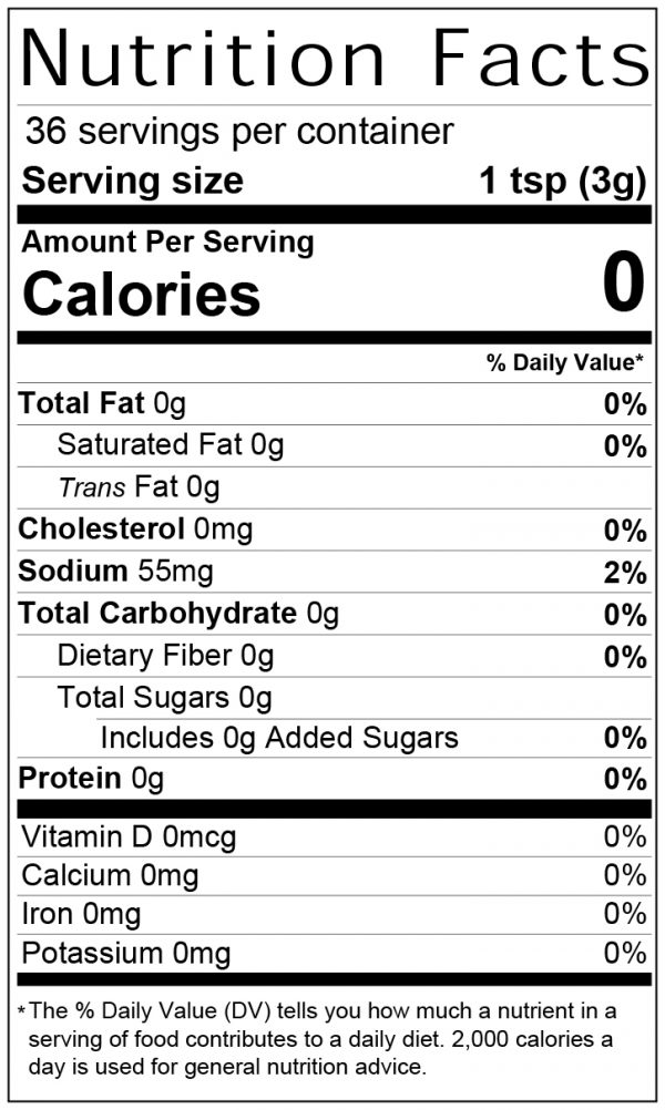 Nutrition Label for Bar None Brothers Hell Fire Hot Sauce.