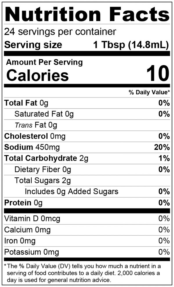 Nutrition Label for Bar None Brothers Tri-Tip Marinade.